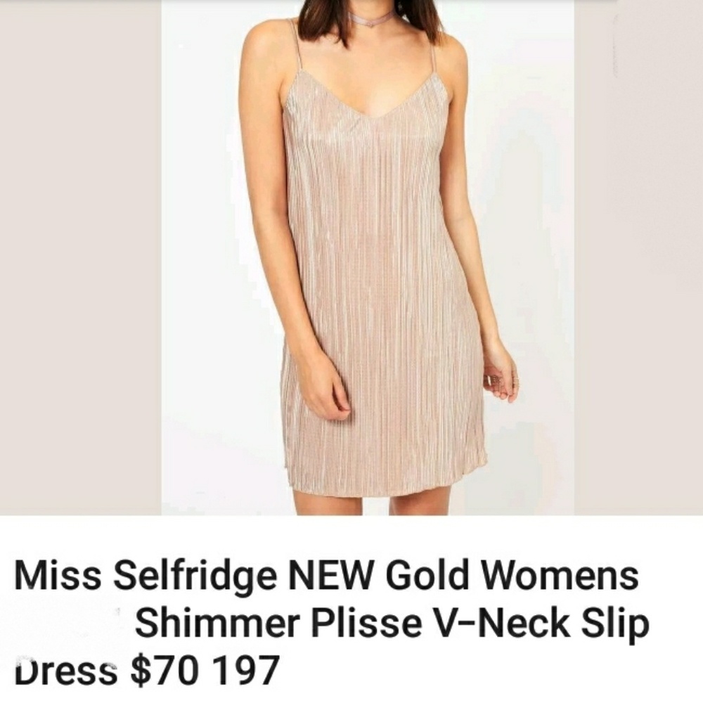 NWT MISS SELFRIDGE Stunning shimmery slip dress metallic gold - Picture 3 of 5